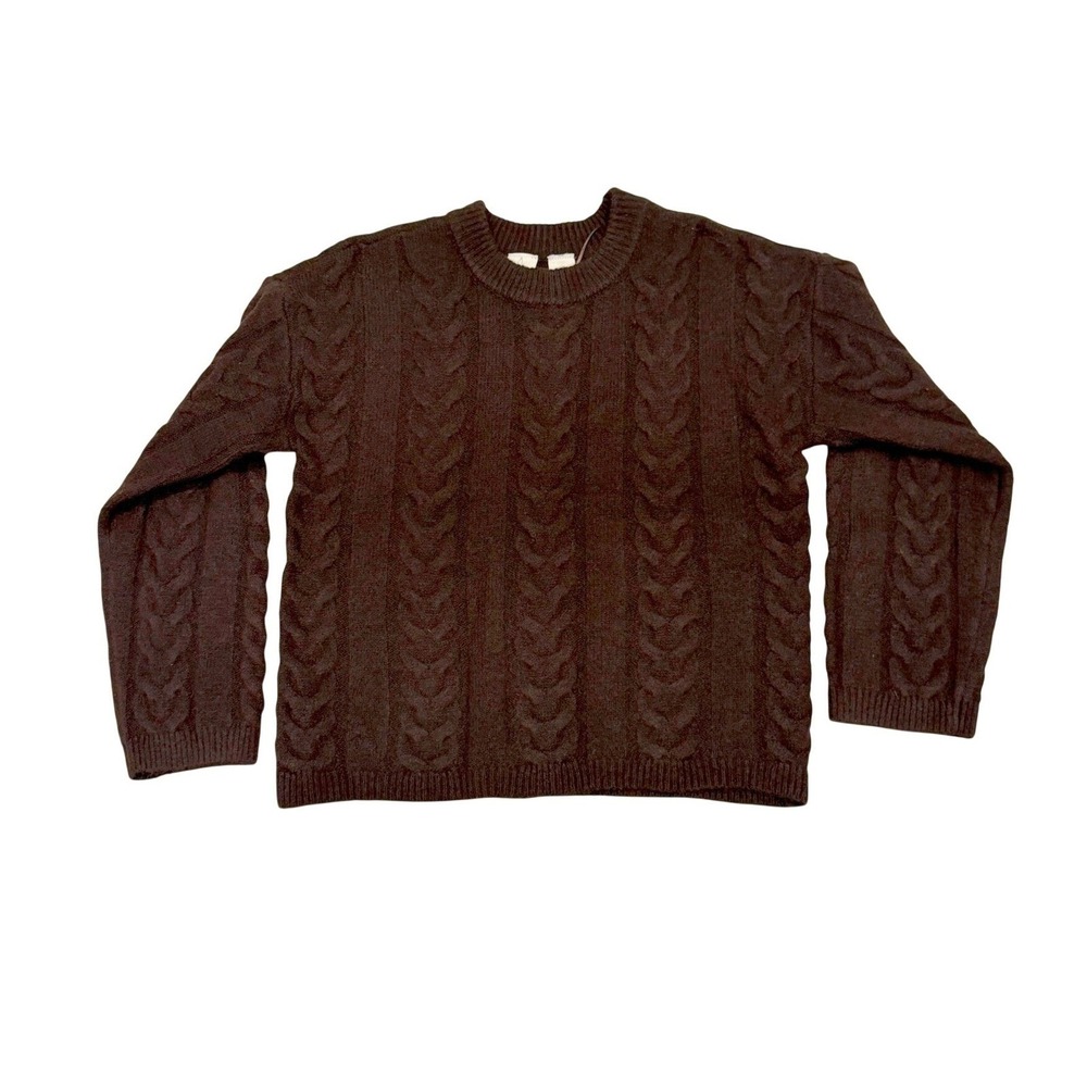 NWT Joie XS Chocolate Brown Cable Knit Wool Blend Pullover Sweater Preppy Cozy
